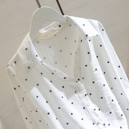 White Linen Blouse Shirt Fashion Women Tops and Blouses 2023 Fall Female Shirt Polka Dot OL Women Blusas 5XL 2