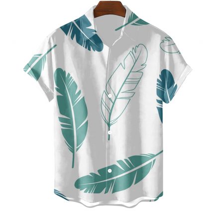 2023 Fashion Mens Hawaiian Shirts Feather Graphic Short Sleeve Tops Oversized Apparel Seaside Casual Shirts Summer Clothing New 1