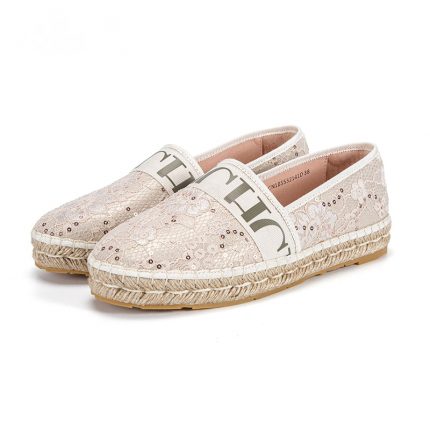 Ladies Shoes Lazy Flat CHCH Lace Bling Loafers Canvas Women's Handmade Straw-woven Travel casual Shoes Espadrille Rubber Sole 1