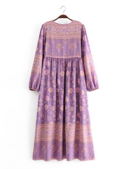 Vintage Chic Women Red Floral Print Sashes Beach Bohemian Maxi Dresses Robe Ladies Rayon Cotton Pleated Boho Dress Vestidos 2