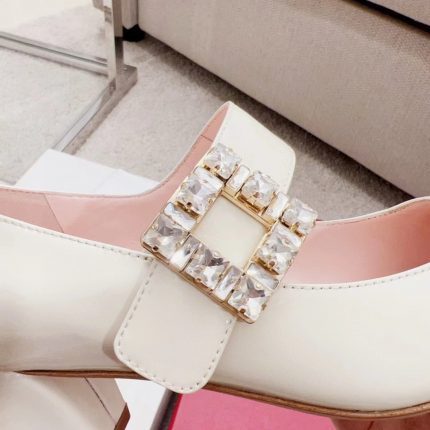 Luxury Designer Patent Leather Square Buckle Genuine Leather Shallow Cut High Heels Thick Heeled Women's Mary Jane Single Leathe 2