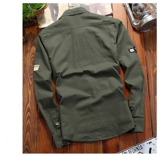 Men's Shirts Military Casual Shirt Cotton Khaki Retro Slim Fit with Pocket Long Sleeve Vintage Jacket Streetwear Drop Shipping 5