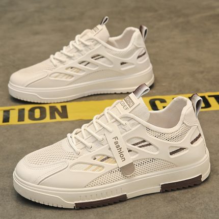 New Spring and Autumn Lace-up Mesh Solid Color Sneakers Men Casual Outdoor Non-slip Soft Bottom All-match Men's Vulcanized Shoes 2