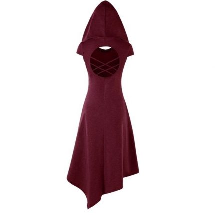Woman Medieval Vintage Dress Hollow Back Hooded Archer Hunter Cosplay Costumes Gothic Renaissance Irregular Party Dress 2