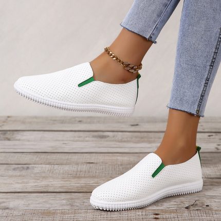 Spring Summer New Women's Flat Shoes White PU Leather Slip On Casual Shoes Woman Comfortable Soft Sole Loafers Shoes for Women 2