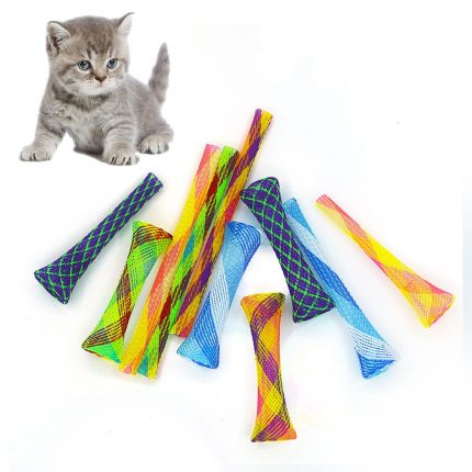 50Pcs Compressed Spring Flying Fidget Toy For Pet Cat, Funny Retractable Elastic Colorful Nylon Spring Toys For Cat Supplies 1