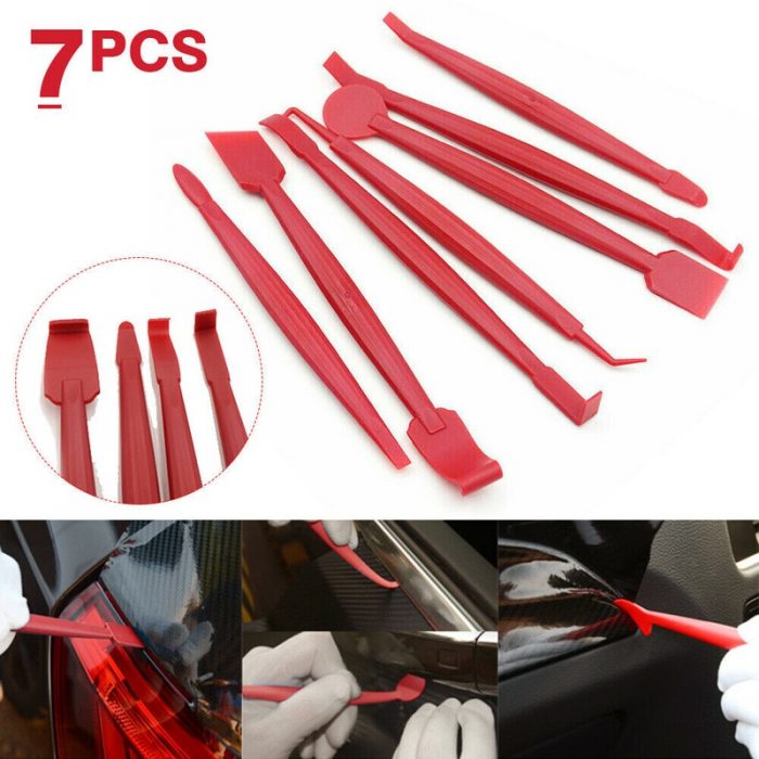 7Pcs Car Wrap Vinyl Scrapers 3D Carbon Fiber Decal Film Micro Squeegee Felt Kit Wrap Vinyl Tools Red Universal Car Accessories 1