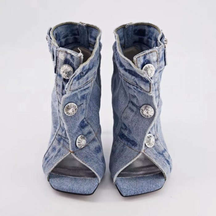 2023 Summer Brand New Pocket Design Fashion Denim High Heel Sandals Popular Charming Woman Shoes Comfort Slippers Big Size 43 2