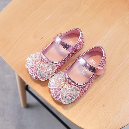 Disney Frozen Elsa Princess Designer Crystal Flat Shoes Kids Bow tie Bling Slip on Baby Girls Shoes Child Flats 2