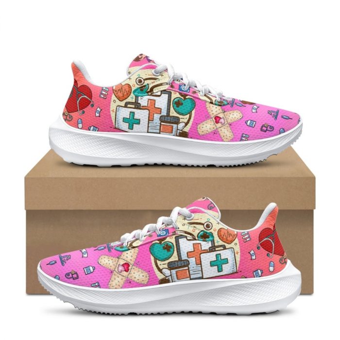 Lightweight Running Lace Up Sneakers Nursing Shoes Wear-Resistant Casule Shoes Footwear Cartoon Nurse Design Flats for Women New 2