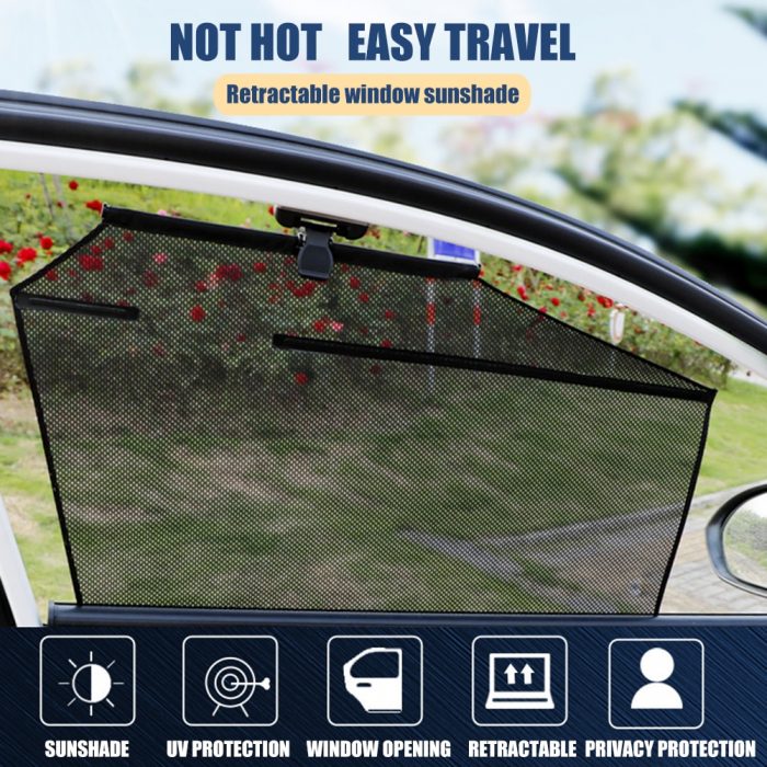 1Pcs Car Side Window Sunshades Retractable Window Mesh Curtain For Auto Truck Sun Shield Vehicle Summer Protection Heat UV Glare 1