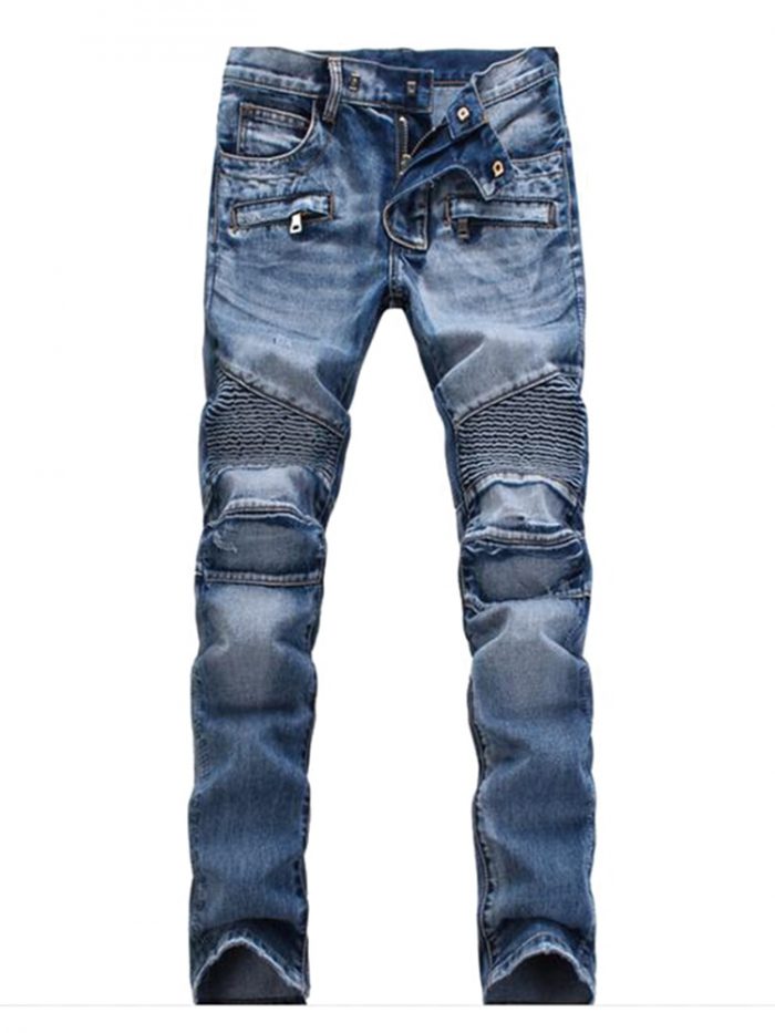 Men Casual Biker Denim Jeans Stretch Pants Solid Regular Fit Jeans Male Street Pant Vintage Youth Jeans Large Size 1