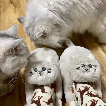 Designer Funny Cat Slippers Unisex Women Fluffy Slides Flats Anti-slip Home Fur Slippers Shoes WomanMen Memory Foam Slipper 2023 1