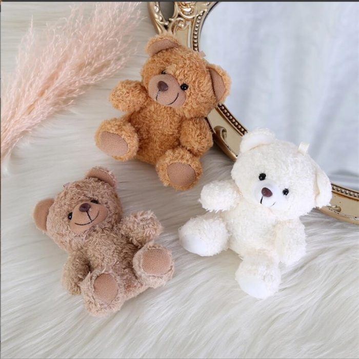 12Cm Curly Plush Sitting Doll Small Plush Toy Bear Bag Pendant DIY Wedding Gift Box Keychain Pendant 4 Color 1