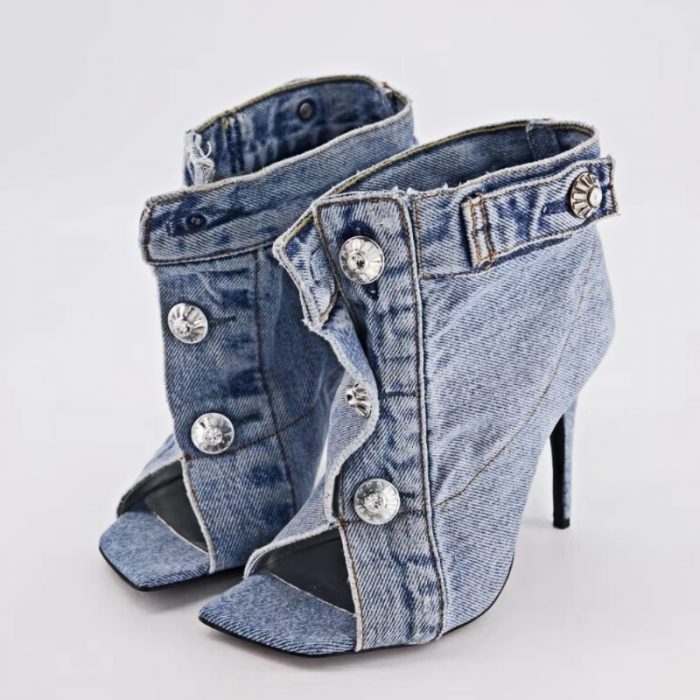 2023 Summer Brand New Pocket Design Fashion Denim High Heel Sandals Popular Charming Woman Shoes Comfort Slippers Big Size 43 1