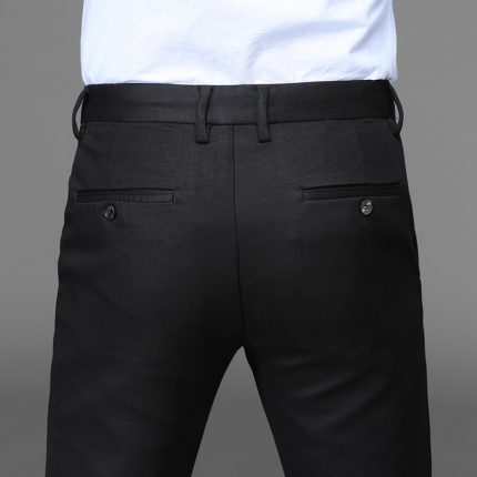 New Mens Suit Pants Regular Straight Fit Anti-wrinkle Cotton Elasticity Long Trousers Business Casual Pants Blue Khaki Male 2