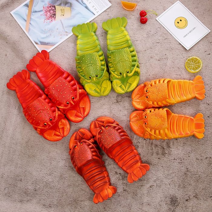 Cute Lobster Lobster Flip floops Funny Sandals Slippers Designer Brand Beach Non-slip Women Slides Bathroom Couple Summer New 1