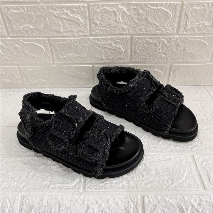 Designer Sandals Women Summer 2023 Casual Beach Flats Ladies Thick Sole Platform Shoes Black Crystal Gladiator Sandalias Mujer 2