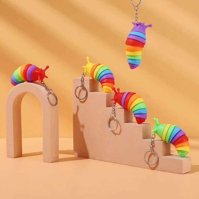 Kids Mini Finger Toys Slug Snail Caterpillar Keychain Child Adult Stress Reliever Anti-Anxiety Squeeze Sensory Funny Party Favor 1