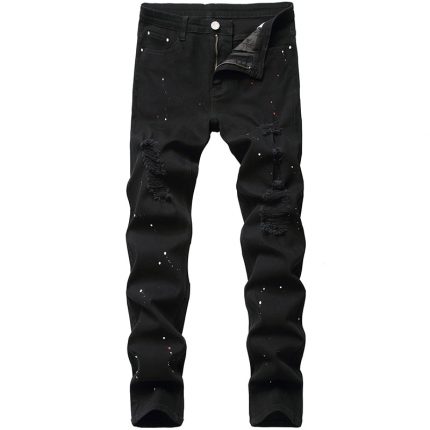 Denim Jeans Design Fashion Lacquer Foot Casual Pants Stretch Regular Fit Black Long Jeans Men's New Four Season Plus Size 1