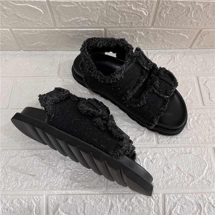 Designer Sandals Women Summer 2023 Casual Beach Flats Ladies Thick Sole Platform Shoes Black Crystal Gladiator Sandalias Mujer 3