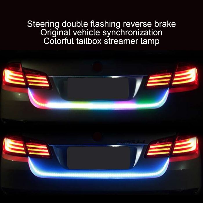 12V 1.2M Colorful Car Rear Trunk Tail Light Dynamic Streamer Reverse Warning LED Strip Auto Additional Break Trun Signal Lamp 1