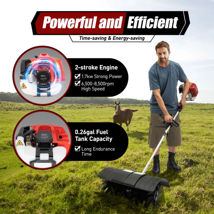 52CC Gas Power Sweeper Hand Held Broom Cleaning Driveway Turf Garden 1700W 2.3HP 52CC 2.3HP Hand-Held Walk Behind Sweeper Gas 2