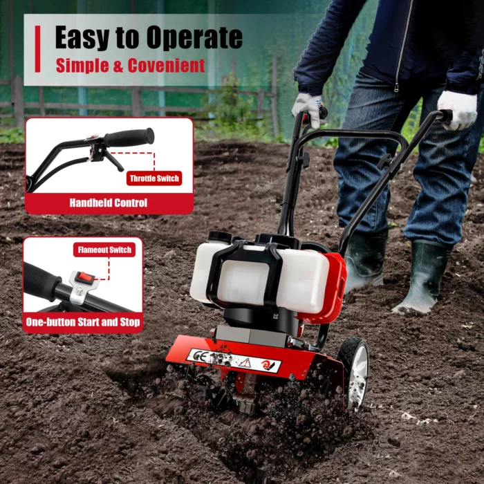 52cc Soil Gas Powered Mini Tiller 2 Stroke Single Cylinder Cultivator for Farm Garden Yard Lawn Tilling 1