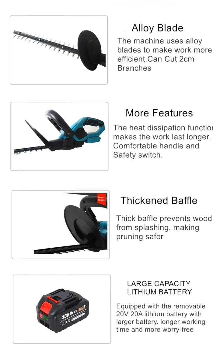 1800W Cordless Electric Hedge Trimmer Dual-blade Garden Trimmer Tea Tree Hedge Trimmer Pruning Saw Lawn Mower for 18V Makita 3