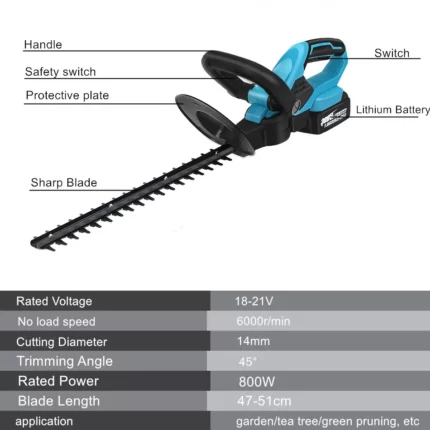 1800W Cordless Electric Hedge Trimmer Dual-blade Garden Trimmer Tea Tree Hedge Trimmer Pruning Saw Lawn Mower for 18V Makita 2