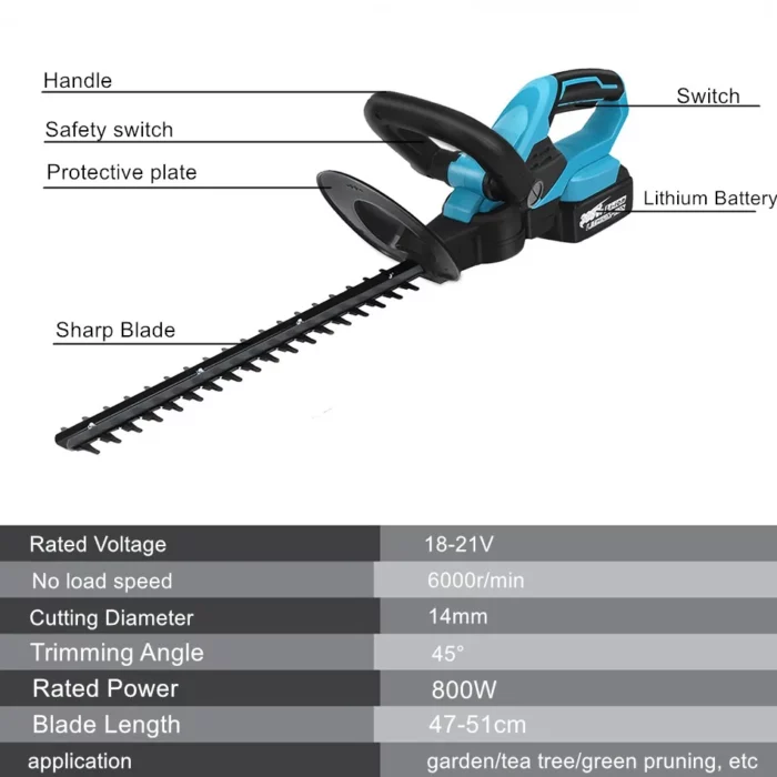 1800W Cordless Electric Hedge Trimmer Dual-blade Garden Trimmer Tea Tree Hedge Trimmer Pruning Saw Lawn Mower for 18V Makita 2