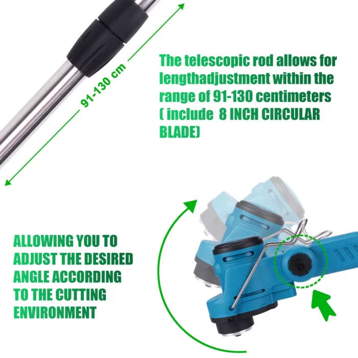 8 Inch Cordless Electric Lawn Mower Brushless Motor Grass Trimmer Adjustable Length Angle Telescopic Pruning Garden Tools Wheel 3