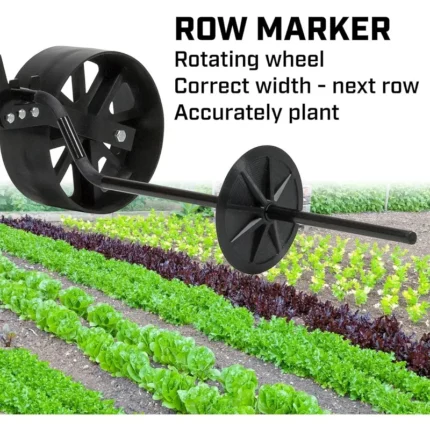 Garden field push seeder for up to 20 seeds, zinc plow blades with 6 seeding discs, row markers, powder coated steel frame 2