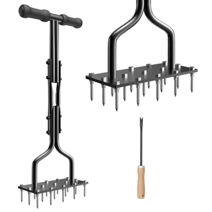 Lawn Aerator Spikes Aerating Tool, Manual Aeration Tools,Yard Aerators With Cleaning Weeder Tool For Soil & Lawns Garden Durable 2